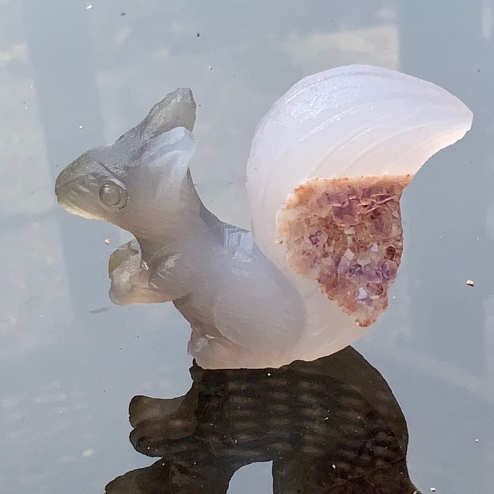 AMETHYST CRYSTAL CLUSTER HAND CARVED SQUIRREL